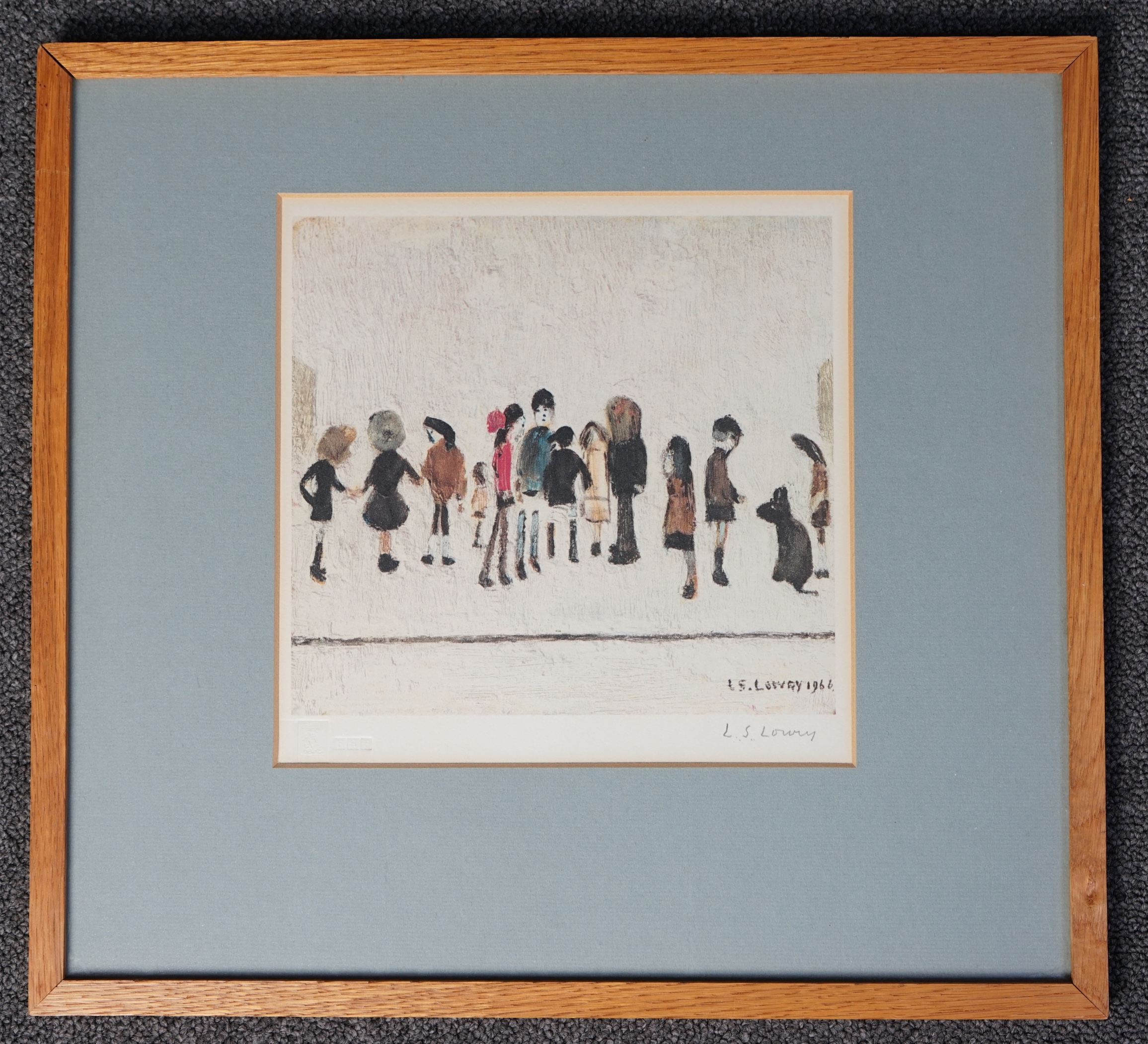 Laurence Stephen Lowry RA, RBA (1887-1976), Group of children, offset lithograph, 17.5 x 19.5cm